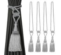 BEL AVENIR Lot de 4 embrasses de rideaux tissées à la main avec pompons Argenté