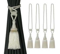 BEL AVENIR Lot de 4 embrasses de rideaux tissées à la main avec pompons Crème