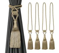 BEL AVENIR Lot de 4 embrasses de rideaux tissées à la main avec pompons Doré