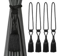 BEL AVENIR Lot de 4 embrasses de rideaux tissées à la main avec pompons (noir)