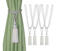 Bel Avenir Lot de 4 embrasses de rideaux tissées à la main avec pompons pour décoration de maison, bureau (blanc)
