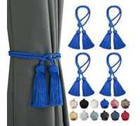 BEL AVENIR Lot de 4 embrasses décoratives faites à la main avec deux pompons (bleu roi)
