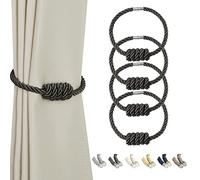 BEL AVENIR Lot de 4 tentures magnétiques pour rideaux, tentures tissées modernes avec nœud exquis, tentures pour rideaux pour décoration intérieure (gris anthracite)