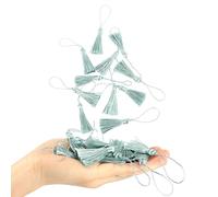 BEL AVENIR Lot de 50 mini pompons colorés soyeux faits à la main avec boucle de cordon de 5,5 cm - Petits pompons colorés pour accessoires de loisirs créatifs, étiquettes (bleu clair)