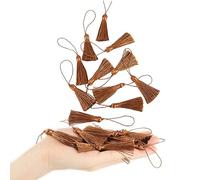 BEL AVENIR Lot de 50 mini pompons pour marque-page 9,5 cm de soie faits main avec cordon de 5,46 cm, petits pompons colorés pour accessoires de loisirs créatifs, étiquettes (café)