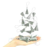 BEL AVENIR Lot de 50 minis pompons pour marque-pages 9,5 cm de soie faits main avec cordon de 5,5 cm, petits pompons colorés pour accessoires de loisirs créatifs, étiquettes (argent)