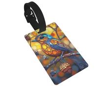 Bel oiseau sur la branche en vitrail étiquettes de bagage étiquette nom étiquette étiquette valise, idéal pour voyage croisière, sac à dos