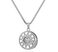 Belachick Commémorer Collier Pendentif Argent Bijoux Hommes Femmes Necklace Vintage Moon Star Hollow Rond Pendentif Collier pour Homme Argent
