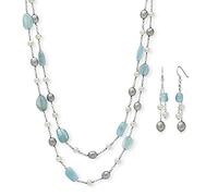 Belacqua Collier avec aigue-marine naturelle et perles d'eau douce de culture superposées, Perle, Perle, aigue-marine