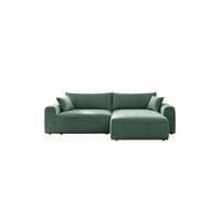 BELAIR - Canapé d'angle convertible 4 places - Tissu bouclé - Coffre de rangement Vert