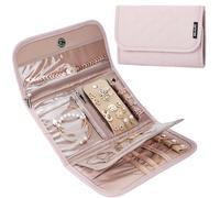 BELALIFE Étui à bijoux de voyage, rouleau de rangement pliable pour boucles d'oreilles, colliers, bagues, bracelets, broches, rose