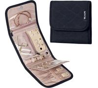 BELALIFE Organiseur de bijoux de voyage, petit étui de rangement pliable pour boucles d'oreilles, colliers, bagues, bracelets, broches, noir