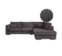 BELAMI - Canapé d'angle XXL 6 places en velours côtelé - Gris foncé - Angle Droit