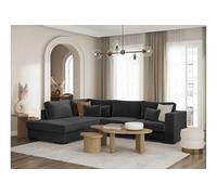 LOUNGITUDE Canapé d'angle BELAMI 4 Places XXL en Velours côtelé - Gris foncé - Angle Gauche