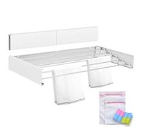 BeLanes Kit Séchoir Mural Extensible extérieur ou intérieur de 80 cm, 5 tiges et 30 kg de capacité. L'étendoir Mural Pliable Comprend 12 Pinces à Linge et 2 Sacs de Machine à Laver