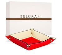 Belcraft Luni Plateau Bien rangé en Cuir de Fabrication Artisanale Italienne, Vide Poches, Cadeau, Rouge (19x19 cm)