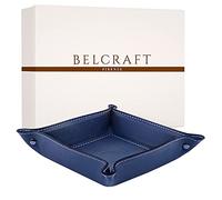 Belcraft Orvieto Plateau Bien rangé en Cuir de Fabrication Artisanale Italienne, Vide Poches, Cadeau, Bleu (19x19 cm)