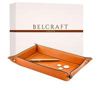 Belcraft Orvieto Plateau Bien rangé en Cuir de Fabrication Artisanale Italienne, Vide Poches, Cadeau, Brique (28x19 cm)