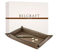 Belcraft Orvieto Plateau Bien rangé en Cuir de Fabrication Artisanale Italienne, Vide Poches, Cadeau, Taupe (28x19 cm)