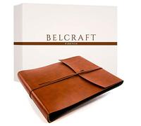 Belcraft Tivoli Album Photo Horizontal en Cuir recyclé de Fabrication Artisanale Italienne, Noir Pages, A4 (25x32 cm) Brun Clair