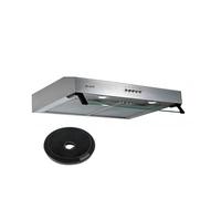 Hotte casquette visière RIVAGE 60 cm - Inox - Mode évacuation ou recyclage - 3 vitesses - Filtres lavables + filtre à charbon - Design ultra-fin (93 mm) - Marque française