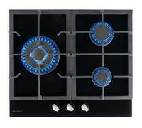 BELDEKO Plaque de cuisson Gaz 3 Feux 60 cm Verre Noir - Grilles Fonte - Marque Française