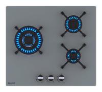 BELDEKO Plaque de Cuisson Gaz 3 Feux 6200 W - Verre Gris - Brûleur Double Couronne - Grilles en Fonte - Marque Française