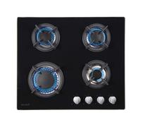 BELDEKO Plaque de Cuisson Gaz 4 Feux - 7500W - Verre Noir - Grilles Fonte - Marque Française