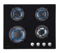 BELDEKO - Plaque de cuisson gaz 4 feux verre noir - 7500W - Grille fonte
