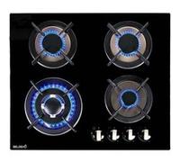 Table de cuisson gaz - 4 foyers - double couronne - 7800w - encastrable - verre noir