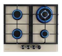 BELDEKO Plaque de Cuisson Gaz 4 Foyers Double Couronne - 8000W - Verre Beige - Marque Française