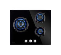 BELDEKO - Plaque de cuisson Gaz verre noir 3 foyers - Gaz ville et bouteille - grilles en fonte