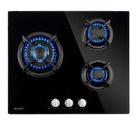 BELDEKO - Plaque de cuisson Gaz verre noir 3 foyers - Gaz ville et bouteille - grilles en fonte