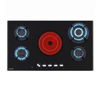 BELDEKO plaque de cuisson mixte gaz et vitroceramique 5 Feux verre noir double couronne 10200 W - grilles en fonte