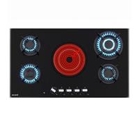 BELDEKO plaque de cuisson mixte gaz et vitroceramique 5 Feux verre noir double couronne 10200 W - grilles en fonte