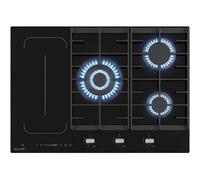 BELDEKO plaque de cuisson mixte induction et gaz 5 zones, verre noir, zone flexible avec booster - double couronne 11700 W