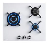 BELDEKO Plaque Gaz 3 Foyers 6200 W - Verre Blanc - Brûleur Double Couronne - Grilles en Fonte - Marque Française