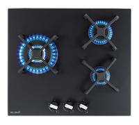 BELDEKO Plaque de Cuisson Gaz 3 Foyers Double Couronne - Verre Noir Mat Antirayure - Marque Française - Grilles Fonte - 6200W
