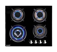 BELDEKO - Plaque de cuisson gaz - 4 Foyers - Double couronne - 7800W - encastrable - verre noir
