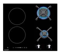 Plaque de cuisson mixte gaz et induction 4 foyers - 2 gaz et 2 induction avec booster - 6900 Watts - Grilles fontes
