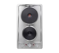 BELDEKO Table de cuisson électrique 2 zones - Domino encastrable inox et fonte 3000 W, 2 foyers (Ø 15 cm & 18,5 cm), commandes mécaniques + minuterie 120 min