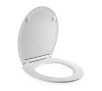 Beldray Abattant WC antibactérien, forme D, frein de chute, blanc | Bouton de déverrouillage rapide One Touch, duroplast, profil ultra-fin, pour la plupart des WC standard, 37,3 x 45,4 cm