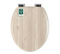 Beldray abattant WC en bois, descente progressive, montage facile, charnières en alliage de zinc, 340 x 415 mm couvercle, 370 x 430 mm siège, effet chêne blanc, bois certifié FSC