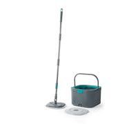 Beldray Anti-Bac Spin Mop & Seau - Essorage à Pression, Seau à Double Compartiment de 2,4 L, sépare l’Eau Propre et l’Eau Sale, 2 tampons de Nettoyage lavables, Bouchon pour évacuation de l’Eau