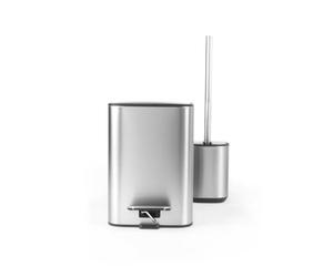 Beldray Ensemble poubelle et brosse WC salle de bain, 3 L acier inox