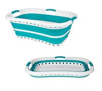 Beldray Hip Hugger Panier a Linge 37L, Corbeille à Linge Pliable et Légere, Panier Ergonomique Peu Encombrant et Portable, Comprend des Trous d'Aération, 3 Poignées Ergonomiques, Turquoise