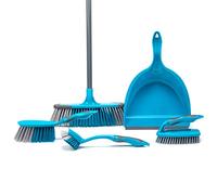Beldray LA024152TQEU Kit de Nettoyage Deluxe avec 5 Accessoires, Ensemble Pelle et Balayette, Balai, Brosse à Récurer et Brosse à Vaisselle - Balai est idéal pour poils animaux, Turquoise