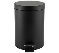 Beldray LA038098BLKFEU7 Poubelle de salle de bain à pédale - Petite poubelle ronde en acier inoxydable pour chambre à coucher, bureau, cuisine, toilettes, poubelle à fermeture amortie, seau intérieur