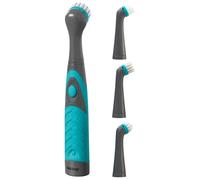 Beldray Brosse à récurer à batterie LA082718EU7, outil portatif pour nettoyage en profondeur avec 4 têtes interchangeables et oscillantes, conçue pour un nettoyage de précision, pour le coulis, les carreaux, les chaussures, gris/turquoise, 4 x 26 x 3