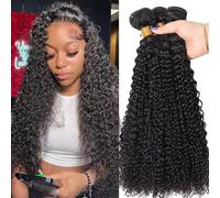 Bele Lot de 3 trames de cheveux humains brésiliens crépus bouclés 55,9 cm, 61 cm, 66 cm, 12A, non traités, couleur naturelle, peuvent être teints ou décolorés